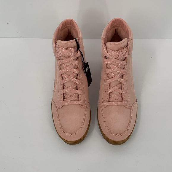Sorel Out n About hidden wedge ankle boot sneaker pink suede platform new 9 - Picture 5 of 7
